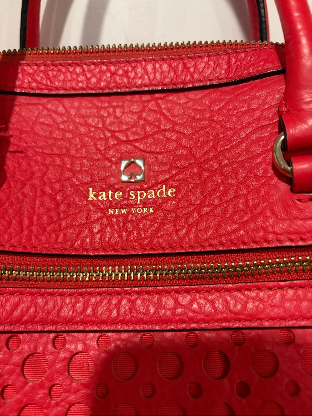 kate spade red Perforated Leather Satchel with Gold-Tone Accents - Picture 2 of 8